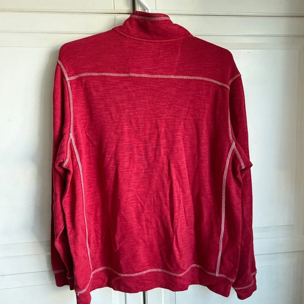 Tommy Bahama Mens XL Red Pima Cotton Tencel Blend Quarter Zip‎ Pullover Sweater